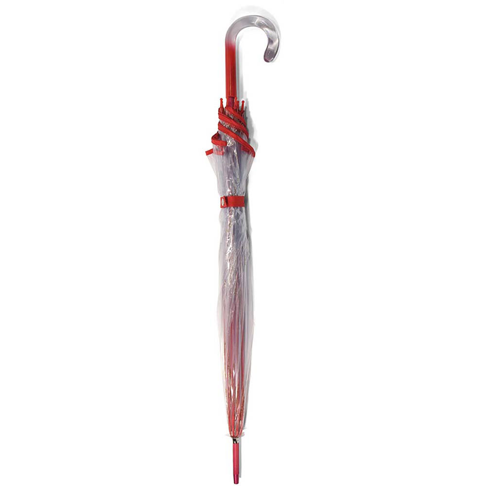 Ομπρέλα Χειροκίνητη Μπαστούνι διαφανές με κόκκινη φάσα