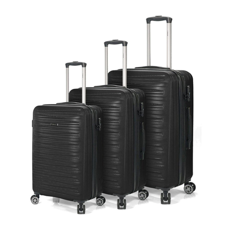 Βαλίτσες σκληρές με προέκταση, σετ 3 τεμαχίων μαύρο (καμπίνας-μεσαία-μεγάλη)
