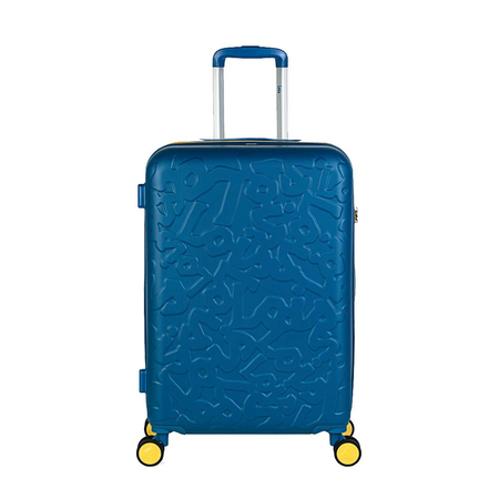 βαλίτσα μεσαία σκληρή σε μπλε με κίτρινο χρώμα