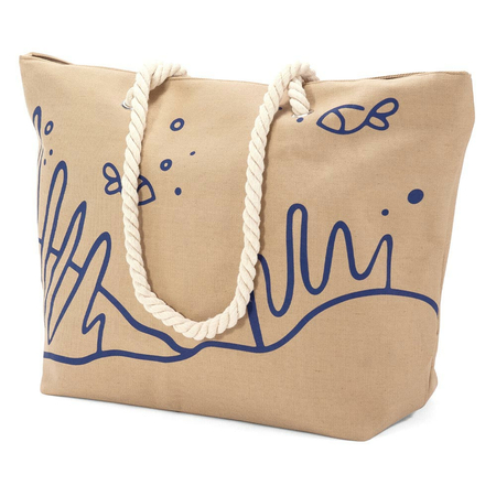 Τσάντα θαλάσσης μπεζ με μοτίβο βυθός