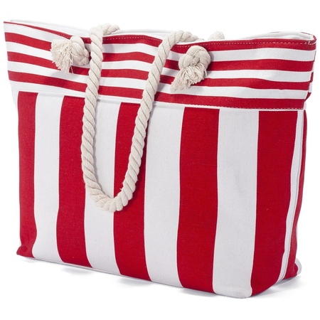 τσάντα θαλάσσης ασπρη κόκκινη με κορδόνια